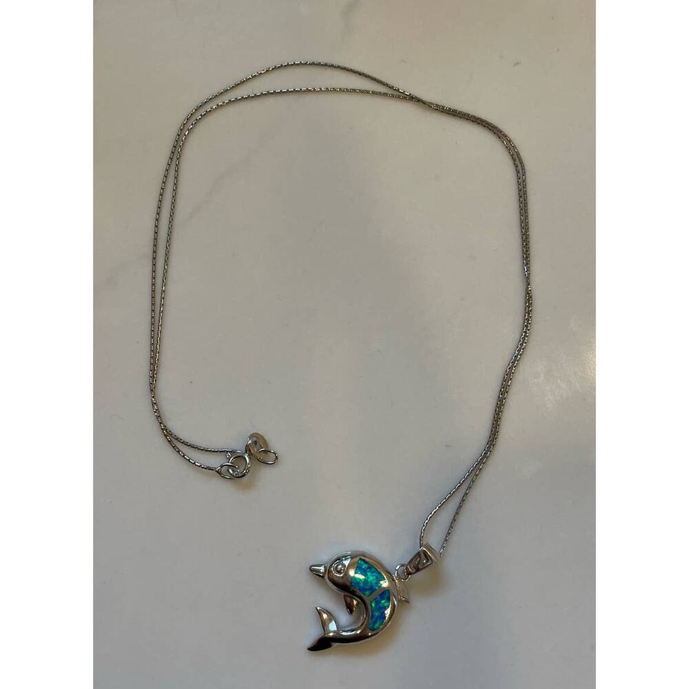 STERLING SILVER NWOT Blue Dolphin Pendant Necklace